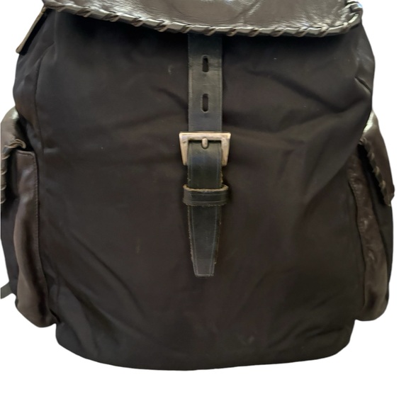 Prada Made in Italy Nylon Whipstitch Leather Trim Backpack Black - Picture 8 of 16